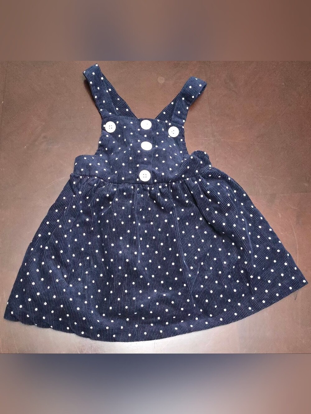 Blueberi Boulevard Navy & White Polka Dot Corduroy Overall Dress Size 12-18m